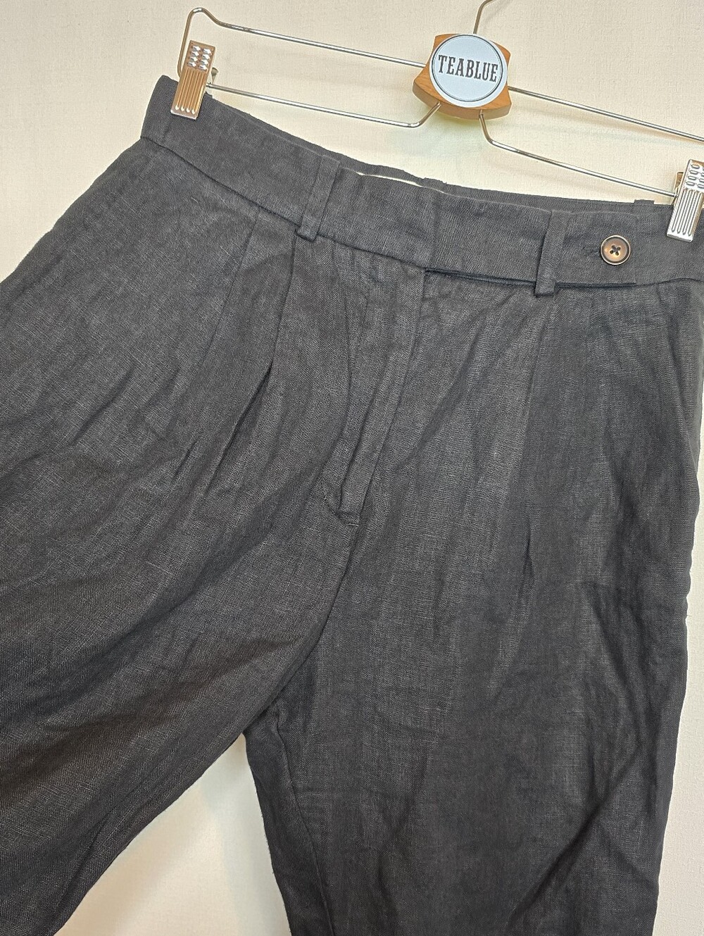 A&F The A&F Linen Collection 100% Linen Pleated Pants Black Size 27 - Picture 6 of 13